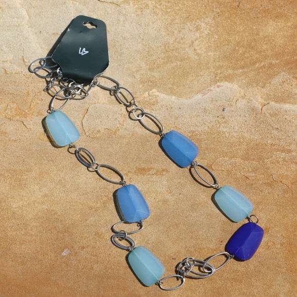 Lane Bryant Jewelry - Chunky Lucite Boho Blue Hues Statement Necklace